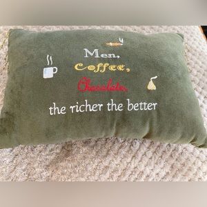 Novelty Pillow Men Coffee Chocolate the Richer the Better Green with gold beads
